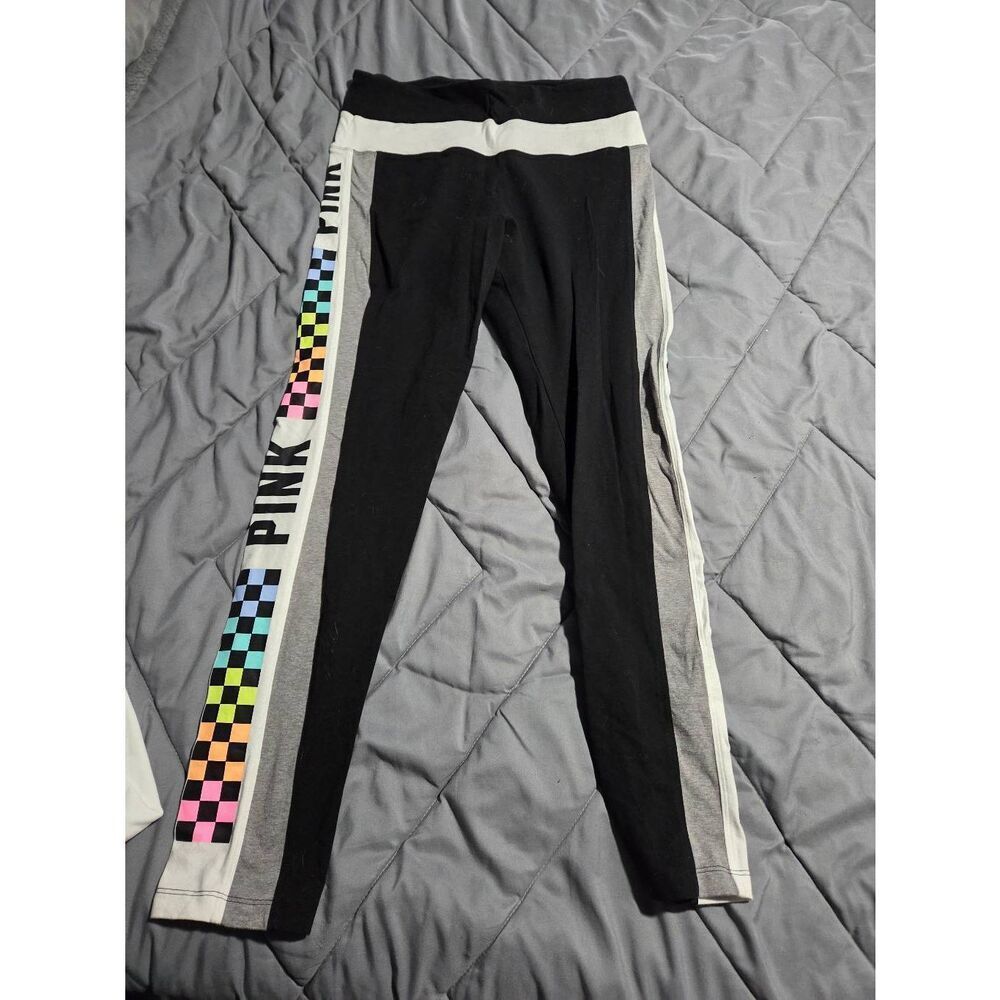 Victoria's Secret Pink Plaid Pastel Racing Leggings & Campus Tee Set M/L - Picture 5 of 6
